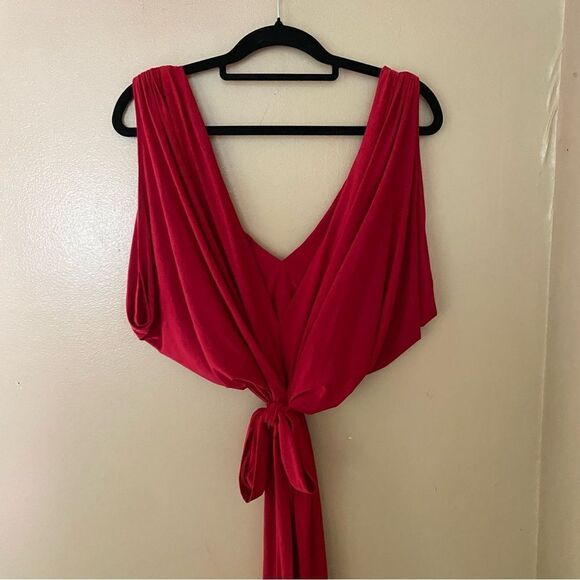MISA Los Angeles Xenia Dress red jersey draped tie maxi Revolve $330 Sz S - Picture 9 of 11